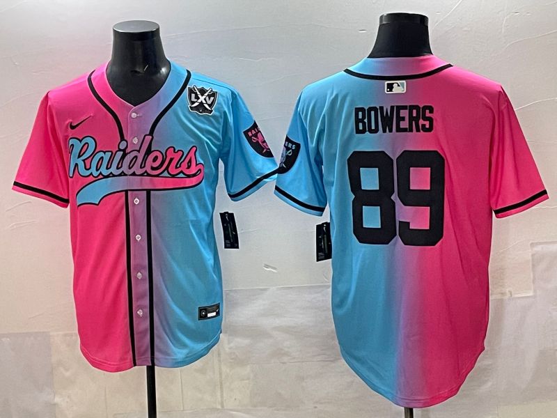 Men 2025 Oakland Raiders #89 Bowers Blue pink Nike Limited NFL Jersey style 007